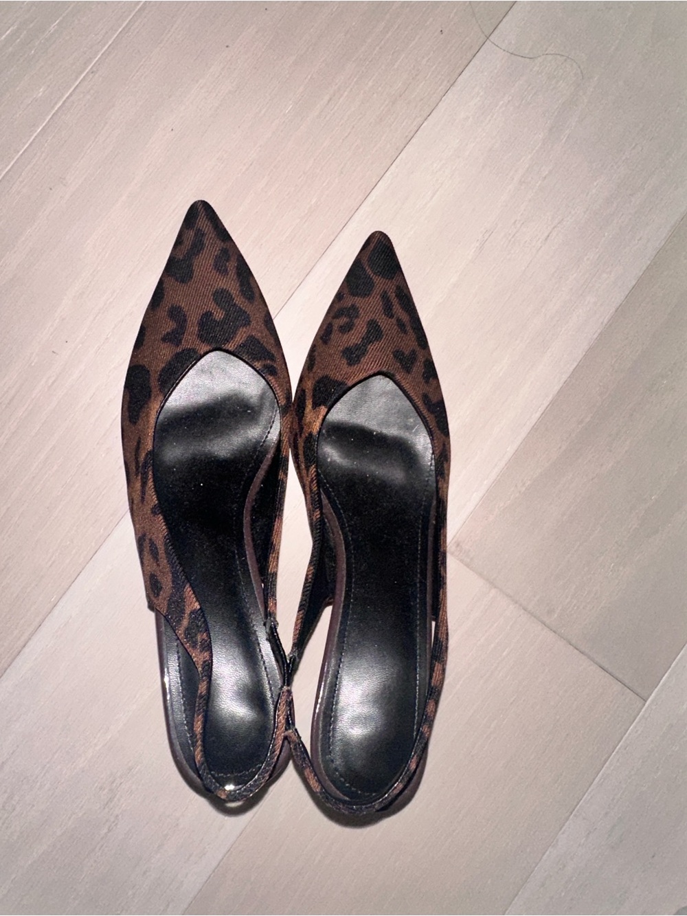 Leopard Print Pointed Toe Slingback Flats - Brown